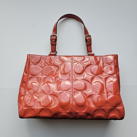 Coach Coral Peach Patent leather Coach Tote Handbag Purse - Picture 5 of 13